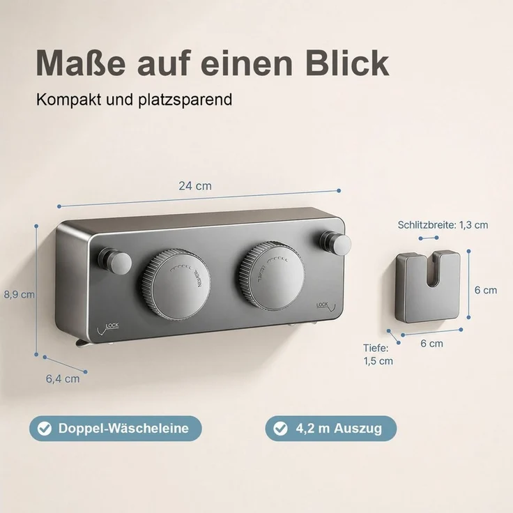 AIMAX Wand-Wäscheleine Wäscheleine Ausziehbar ohne Bohren Wandmontage Balkon 4.2m Edelstahl, Durchhängfrei Wäscheleine Einziehbare für Badezimmer, Waschküche Hotel – Bild 2