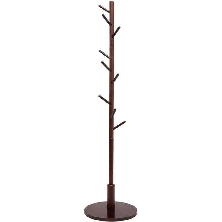 Yorbay Garderobenständer aus Buche Massivholz, Kleiderständer Baumform mit 9 Haken, 38 x 179 cm, Verstellbar Garderobenständer für Jacken, Hüte, Taschen, Braun – Bild 4