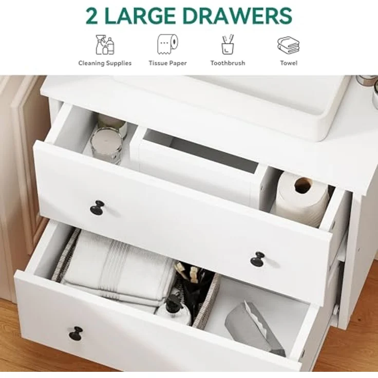 YITAHOME Waschbeckenunterschrank mit schubladen, Badezimmerschrank, 2 große Schubladen, 60 x 30 x 50 cm, badunterschrank wandmontage Weiss – Bild 5