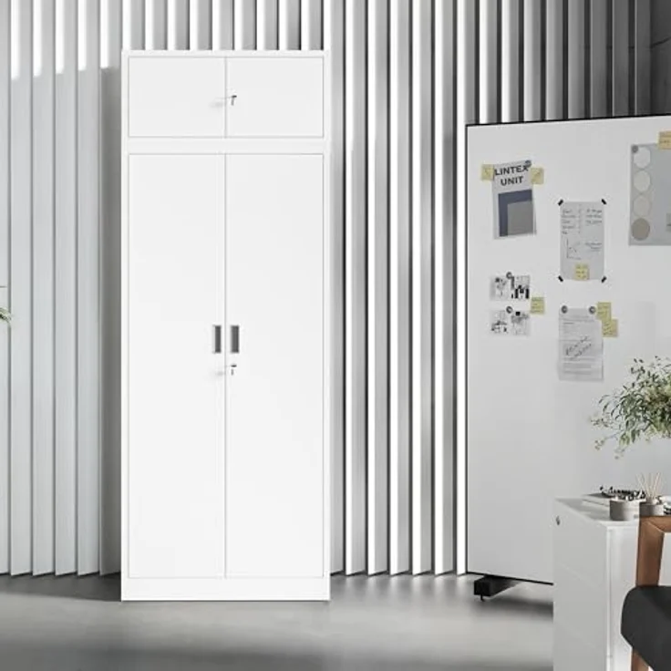 Jan Nowak Aktenschrankaufsatz C01L Aufsatz für Aktenschrank Büroschrank Metall Pulverbeschichtung Flügeltüren 38 x 80 x 40 cm (Weiß) – Bild 2