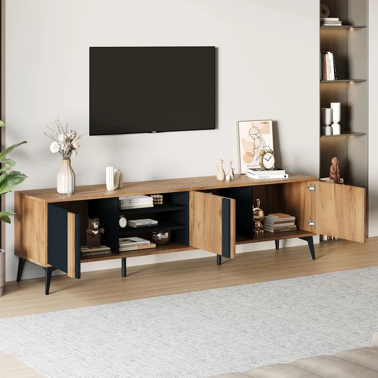 Merax 180 cm Rustikales Braun-TV-Schrank, Lowboard,TV-Board, TV-Kommode – Bild 8