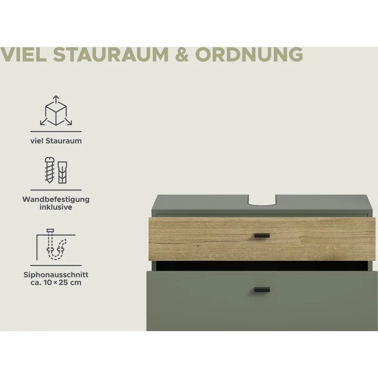 Aqua Waschbeckenunterschrank in Sage Green Nachbildung – Bild 9