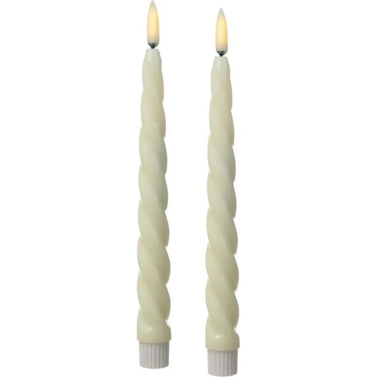 MARELIDA LED-Kerze LED Stabkerzen Twist Tafelkerzen gedreht Echtwachs H: 25cm creme 2St, LED Classic, warmweiß (2100K bis 3000K) – Bild 1