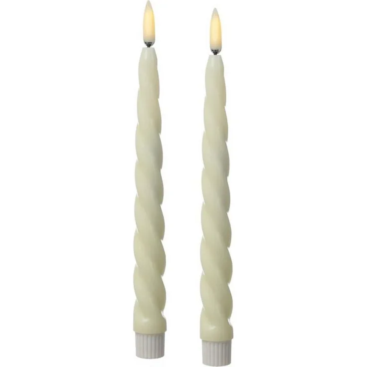 MARELIDA LED-Kerze LED Stabkerzen Twist Tafelkerzen gedreht Echtwachs H: 25cm creme 2St, LED Classic, warmweiß (2100K bis 3000K)