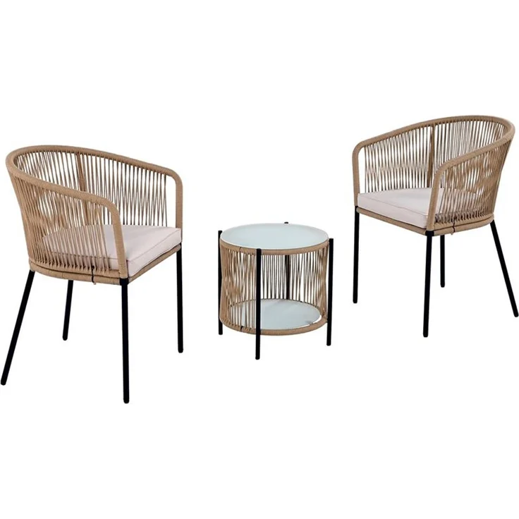 Balkonset Gartenset Bistro Set Gartenmöbel Set Outdoor Rope Sitzgruppe Beige – Bild 6