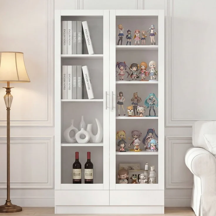 ZUBALIYA Aktenschränke, 80×40×160 cm, Hochschrank & Aufbewahrungsschrank mit 2 Schubladen, Weiß – Bild 2
