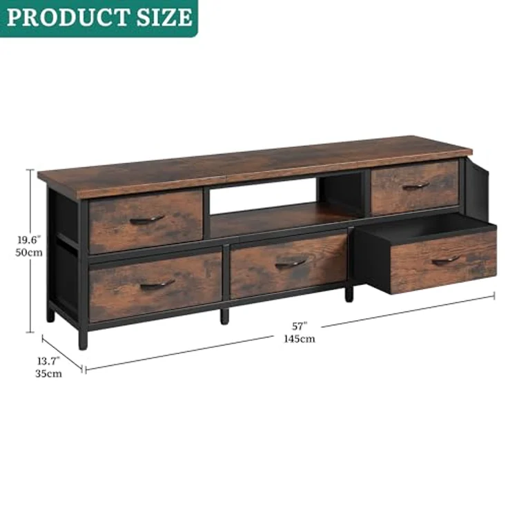 YITAHOME TV-Schrank, TV-Ständer für Wohnzimmer mit 5 faltbaren Schubladen und Regalen, TV-Ständer mit RGB-LED-beleuchtetem TV-Entertainment-Center mit Schrank, 145 x 35 x 50 cm – Bild 2