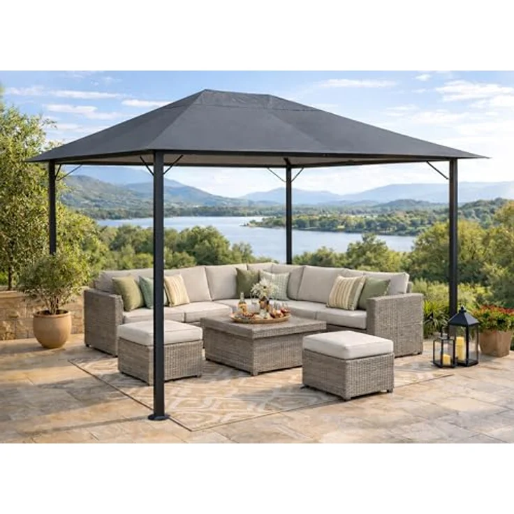 QUICK STAR Garten Pavillon Nizza 3x4m, stabiler Metallpavillon mit wasserabweisendem Dach in Grau, flexibles Aufbausystem – Bild 2