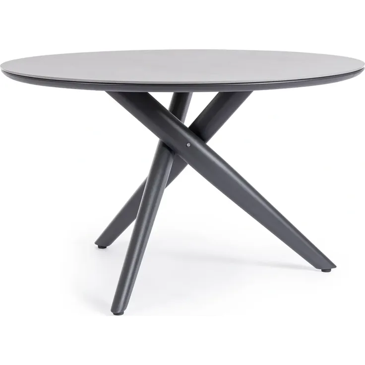 Gartenesstisch Julian aus Aluminium und Stein, modern rund, anthrazit, für 4–6 Personen