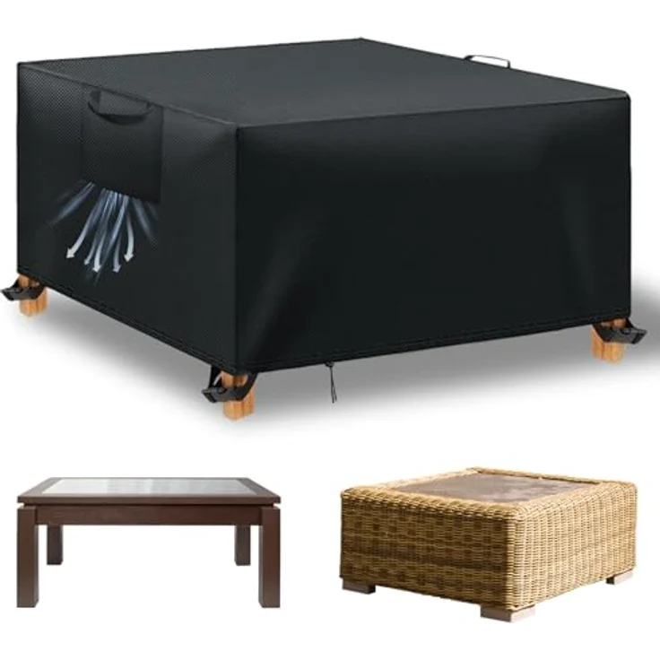 WUAYAMI Gartenmöbel Abdeckung, wasserdichte Abdeckplane aus 420D Oxford-Gewebe, winddicht und UV-beständig, Schwarz, 200x200x90cm – Bild 1