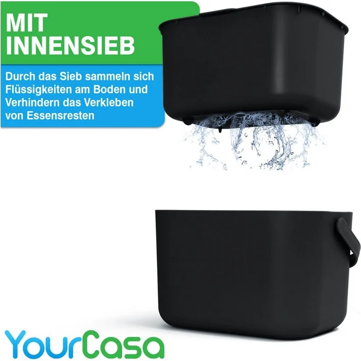YourCasa Biomülleimer Küche 5L - Komposteimer Küche mit Sieb Spülmaschinenfest, Fassungsvermögen 5L, Spülmaschinenfest – Bild 2