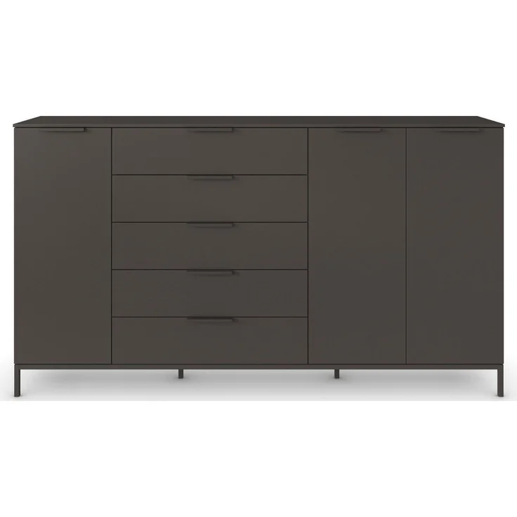 Rauch Möbel Flipp, Kombikommode, Kommode mit Stauraum für Wohnzimmer, Schlafzimmer, Flur, 4 Fachböden, mit Metallkufe graphit, Graphit, 3-türig, 5 Schubkästen, Griffe graphit, 199 x 111 x 42 cm – Bild 3