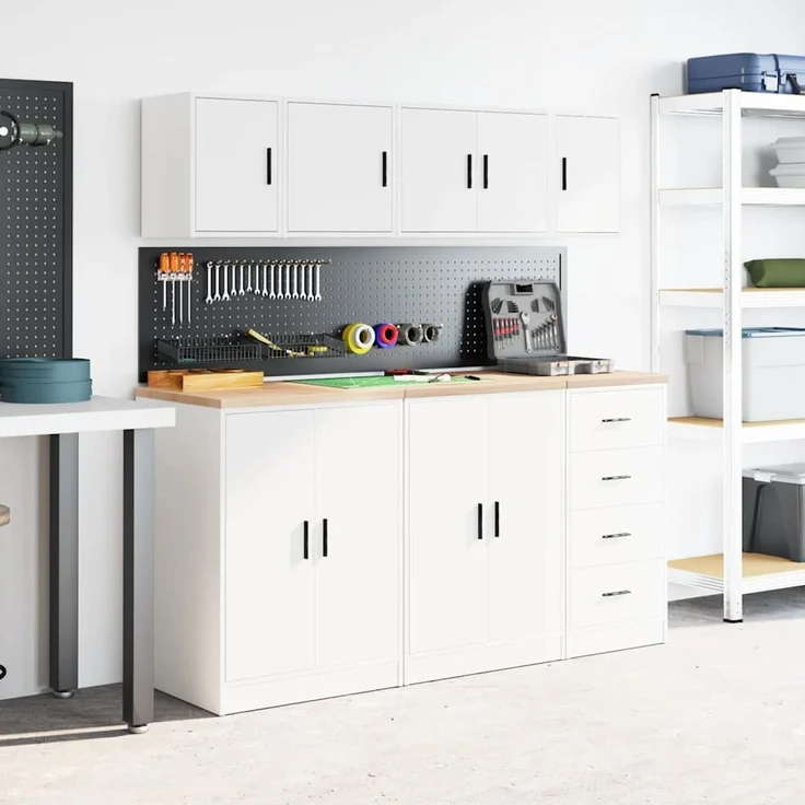 vidaXL Garagen-Wandschrank Weiß Holzwerkstoff 860607 – Bild 3