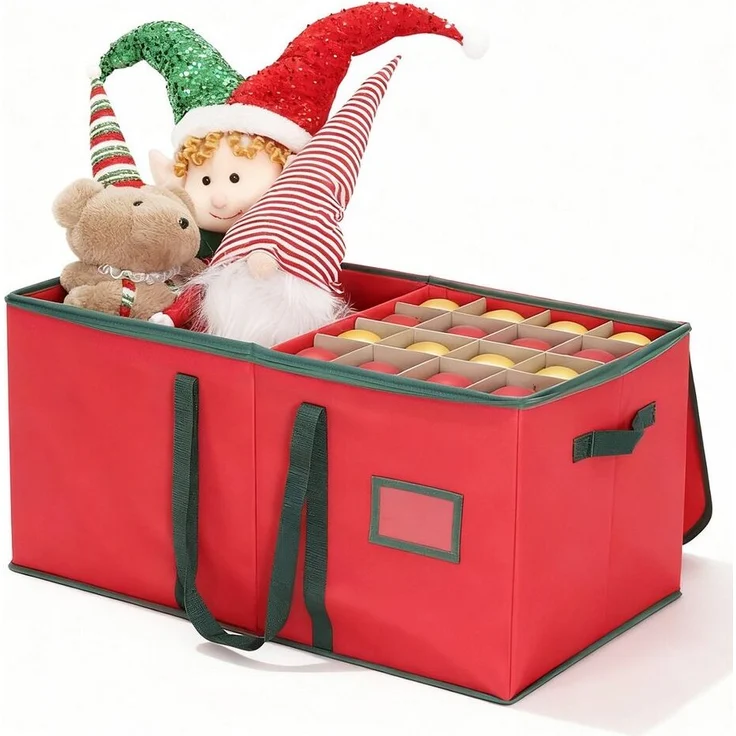 Salcar Aufbewahrungsbox Weihnachtskugel 128 Fächer Christbaumkugel Aufbewahrungstasche (128 St), 128 Fächer je 8cm, Doppelreißverschluss, Tragegriffe & Etikettenhalter – Bild 5