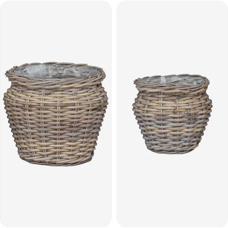 vidaXL Blumentopfkorb GENDT 2 stk. Natürliches Grau Kubu Rattan 42020959 – Bild 4