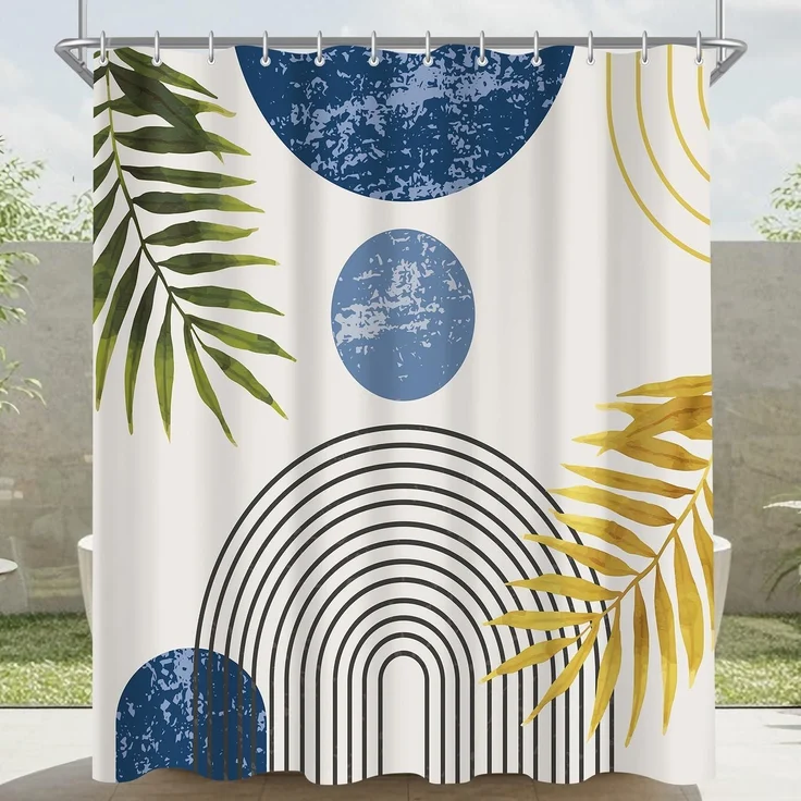 Duschvorhang 120x200 Blau Blau Goldene Blätter Linie 120 x 200 cm – Bild 1