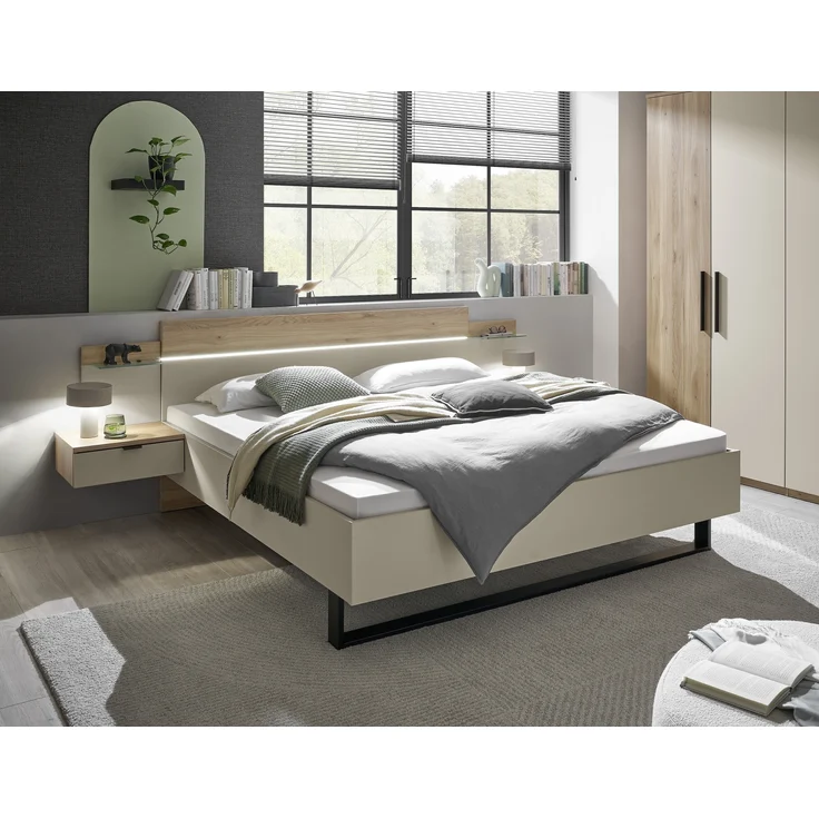 Schlafzimmer-Set >Danao< (2-teilig) Doppelbett + Kleiderschrank, Mauvella Oak Dekor / Kashmir – Bild 4
