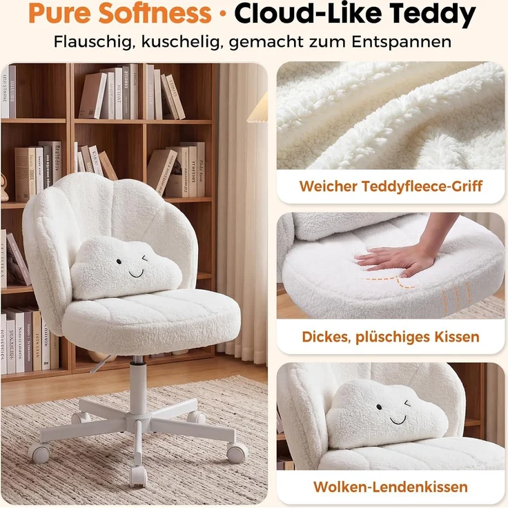 COMHOMA Bürostuhl Schminkstuhl Homeoffice Stuhl, Schreibtischstuhl Drehstuhl mit Rrollen, höhenverstellbar,für Schminktisch,Arbeitszimmer, Schlafzimmer,150kg – Bild 2