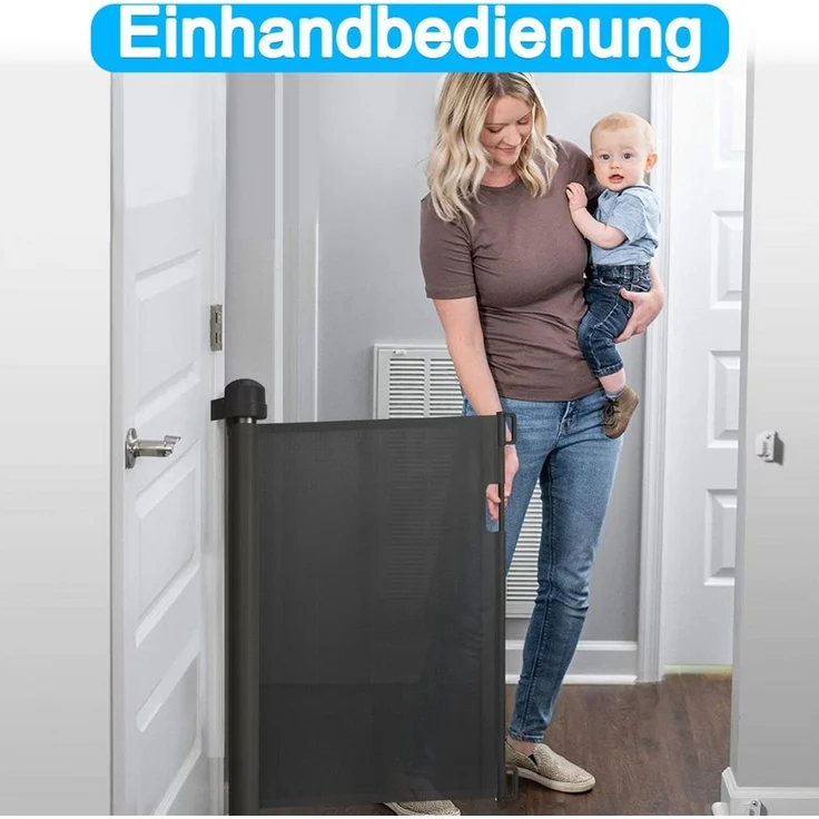 FIVMEN Treppenschutzgitter PVC Türschutzgitter Ausziehbar 0-300 cm, Weiß/Grau/Schwarz für Babys und Haustiere – Bild 2