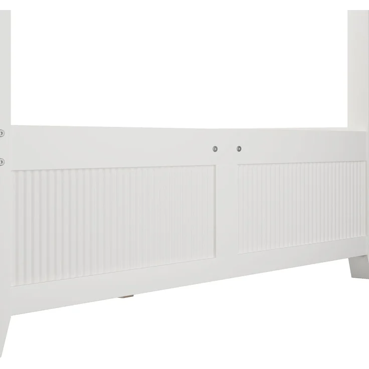 CHICFURN Bett aus Kiefernholz und MDF Weiß 140x200 cm mit Himmelrahmen und Lamellen – Bild 6