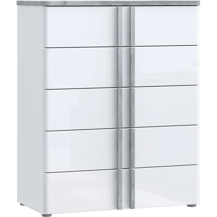 FORTE BUGANVILLA Kommode 85 aus Holzwerkstoff mit 5 Schubladen, Weiß/Betonoptik, 80,7 cm breit x 100 cm hoch x 42 cm tief – Bild 4