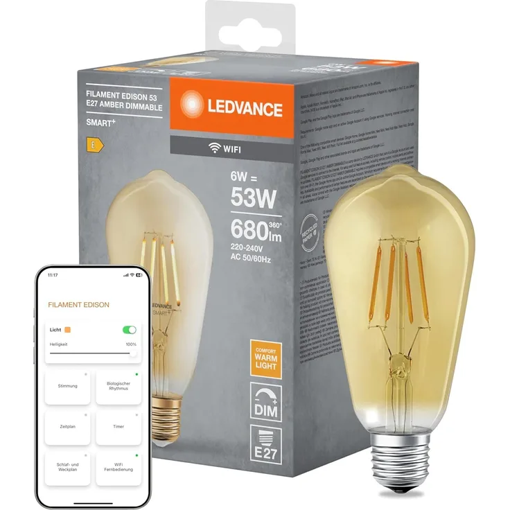 LEDVANCE SMART+ WiFi Filament Edison Dimmable 53 6 W/2400 K E27