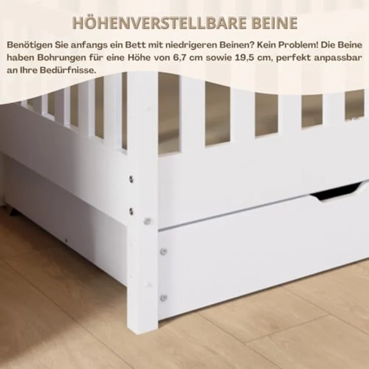 Crazy Pine 'Crazy House' Hausbett mit abnehmbaren Rausfallschutz, Naturholz, Weiß, 90x190 cm, mit Schubladen – Bild 7