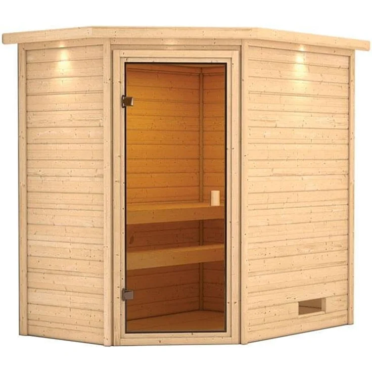 Karibu Jella Ecksauna mit Dachkranz + 9kW Saunaofen mit ext. Steuerung Easy – Bild 6