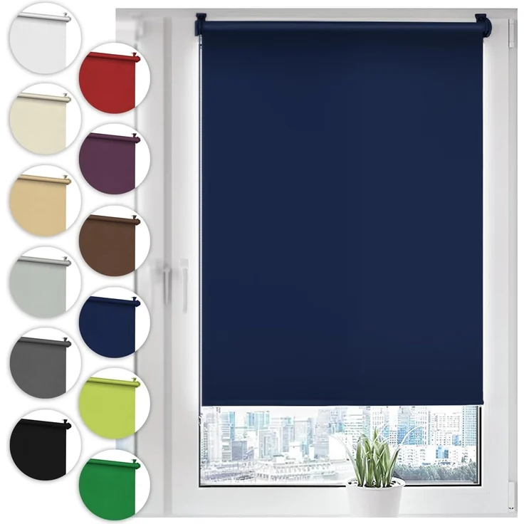 Verdunkelungsrollo Klemmfix ohne Bohren 60x150 cm Dunkelblau Verdunklungsrollo Fensterrollo Rollo Seitenzugrollo Klemmrollo für Fenster & Tür – Bild 1