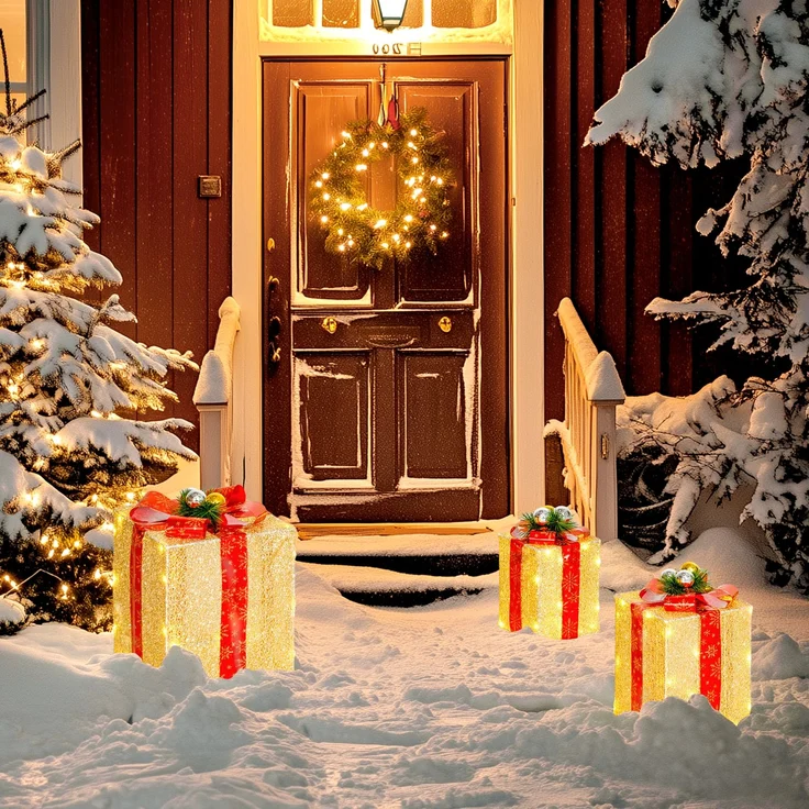 Outsunny LED Weihnachtsdeko, Stahl, Polyester, Gold, 25,5L x 25,5B x 35H cm – Bild 2