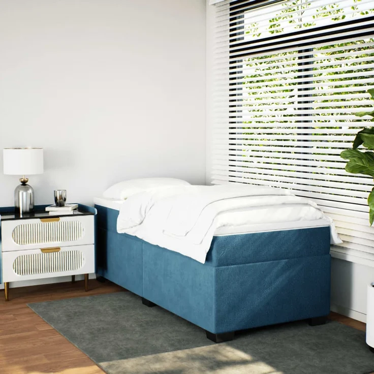 vidaXL Boxspringbett mit Matratze Dunkelblau 90x190 cm Samt 3285255 – Bild 3