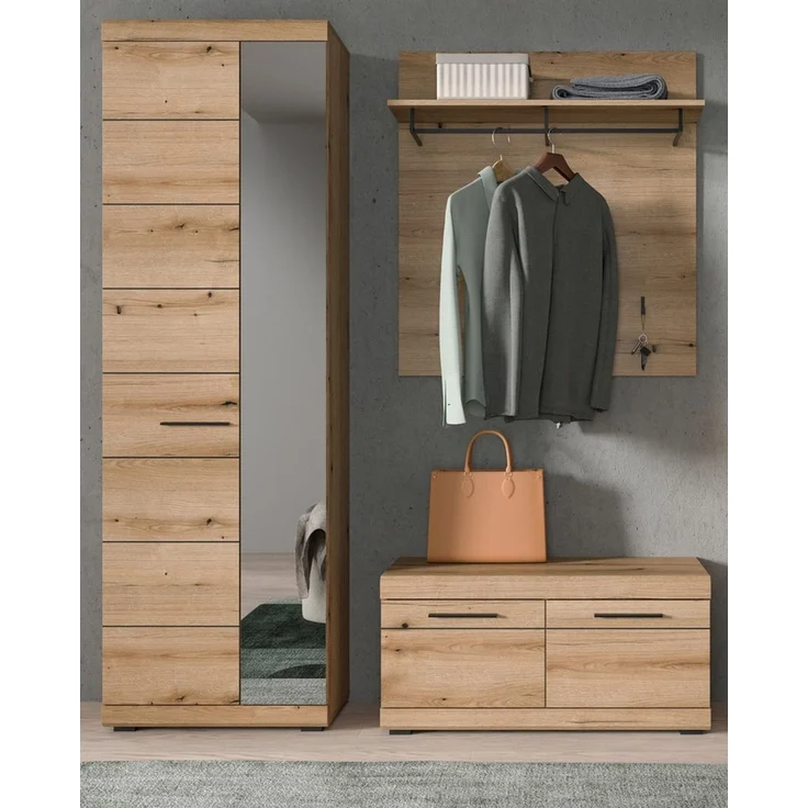 Inn. Furn Garderoben-Set Shawn, (Flurgarderobe in Evoke Eiche Dekor, 3-teilig, 165 x 197 cm), einrichtbar als Schuhschrank oder Garderobenschrank – Bild 2