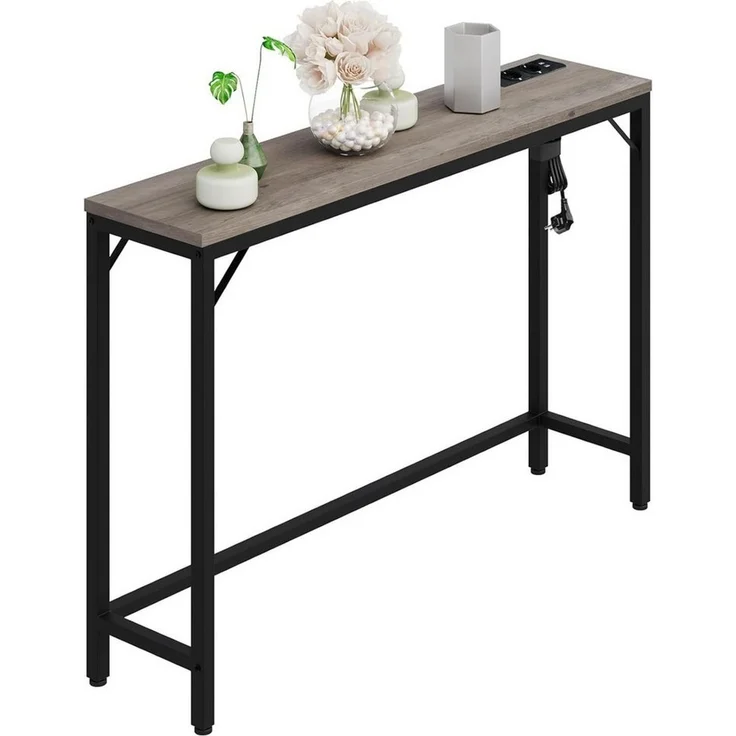 GarveeMore Konsolentisch mit Steckdose und USB-Anschluss,100x23x80cm, Ladestation Beistelltisch für Eingang Flur Wohnzimmer,Metallgestell – Bild 2