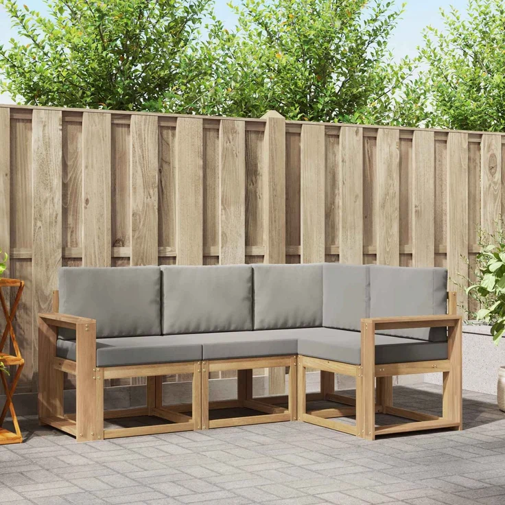 vidaXL Outdoor-Sofagarnitur 4 stk. Weiß und Hellgrau Polyester 3387565 – Bild 1