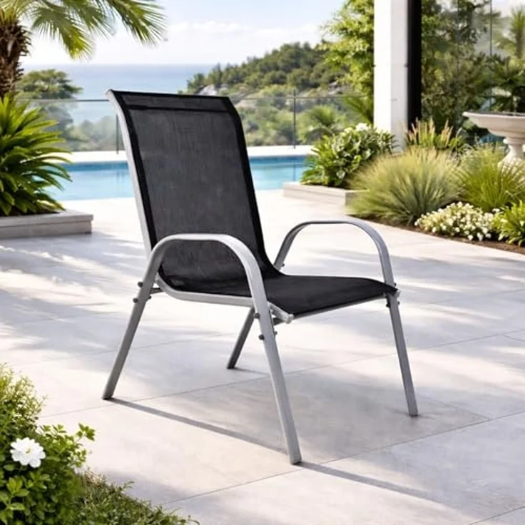 4 Stück Garten Stapelstuhl Farbe Silber - Schwarz – Bild 4