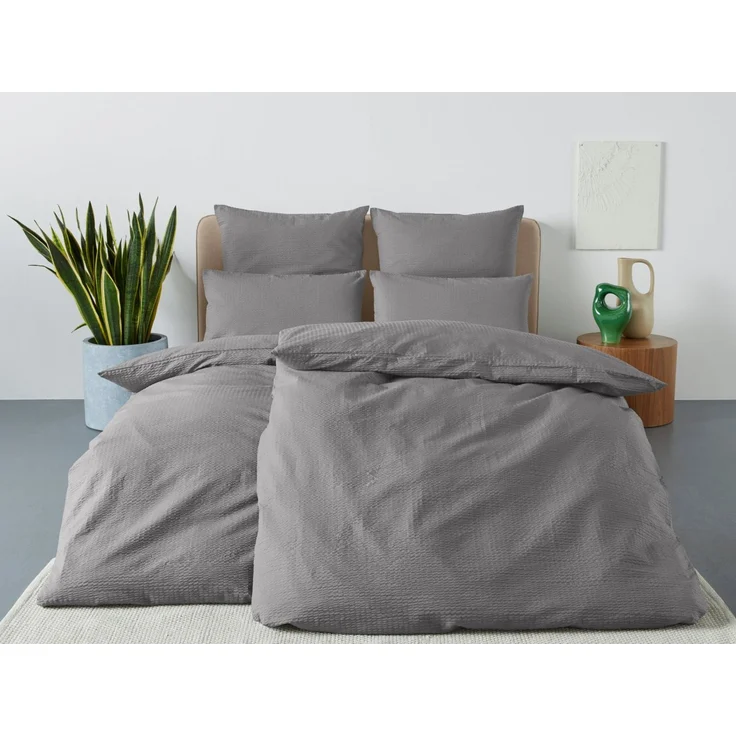 andas Bettwäsche Sari2 in Gr. 135x200 oder 155x220 cm, Seersucker, 2 teilig, aus Baumwolle, uni Bettwäsche in Seersucker Qualität ideal für Sommer – Bild 2