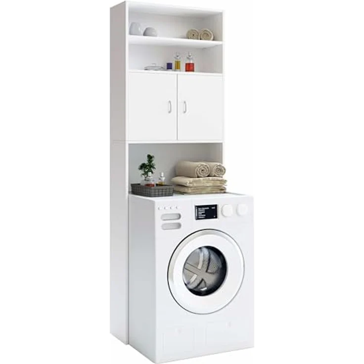 Casaria Waschmaschinenumbauschrank Neapel Waschmaschinenschrank mit Türen Überbauschrank Waschmaschine Bad Weiß – Bild 2