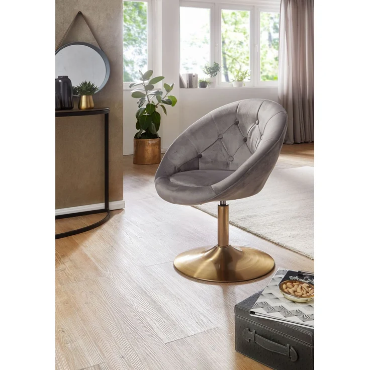 Loungesessel Samt Grau Gold Design Drehstuhl mit Rückenlehne – Bild 6