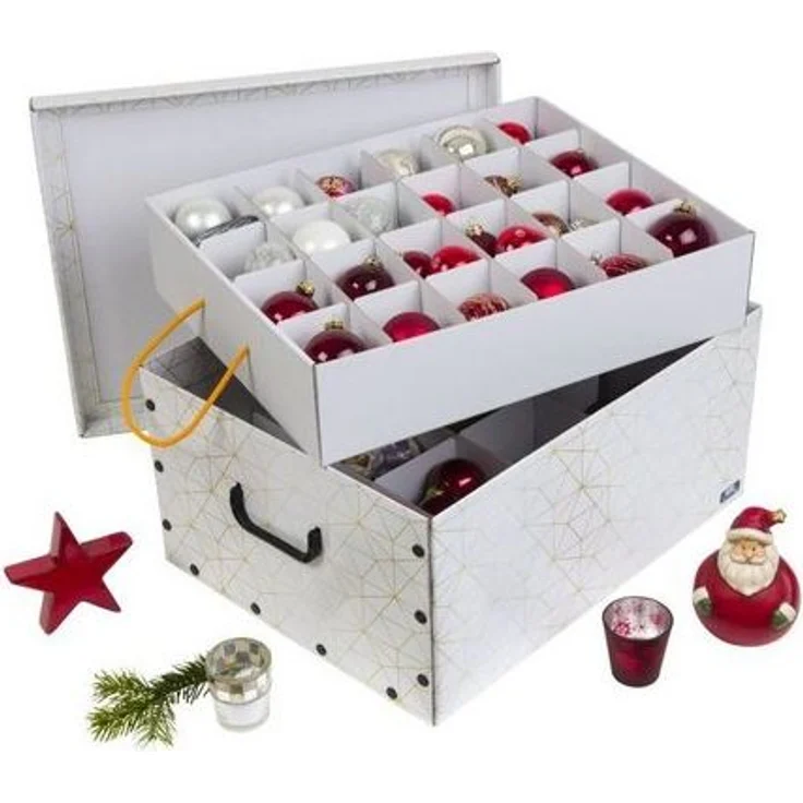 Kreher Dekokiste für Christbaumkugeln, Dekor: 'Retro Weiß/Gold' – Bild 2