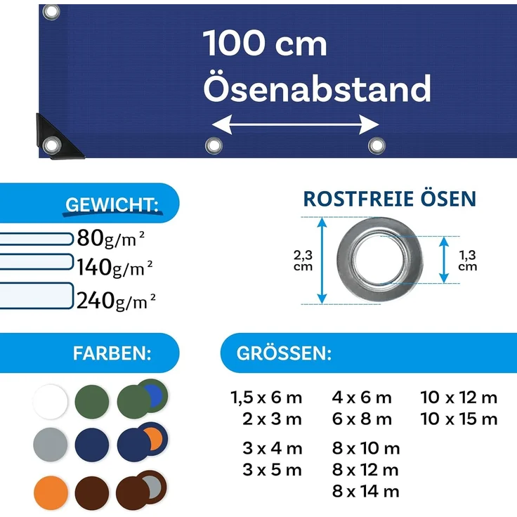 Floordirekt Abdeckplane | Gewebeplane Schutzplane Bootsplane Zeltunterlage für Camping & Outdoor Garten wasserdichte Planemit Ösen Viele Größen & Farben 8x14 m, 112m² 240 g/m², Blau – Bild 3