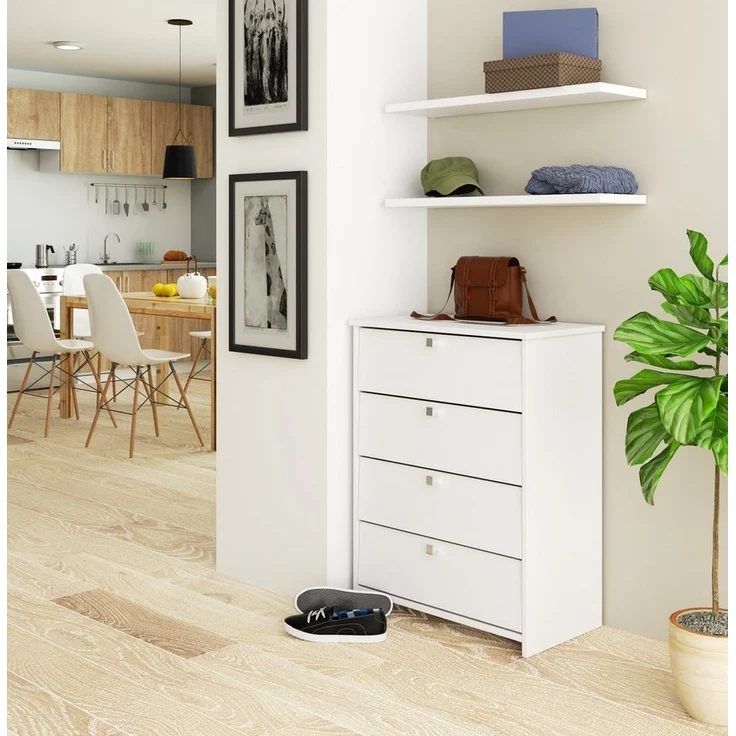 Home Collective Schuhschrank in weiß mit vier Fächern, Türgriffe in Satinfarbe, Elegant, Flur Schlafzimmer, Schuhregal, Schuh Schrank 85x66x36cm (HxBxT) – Bild 2