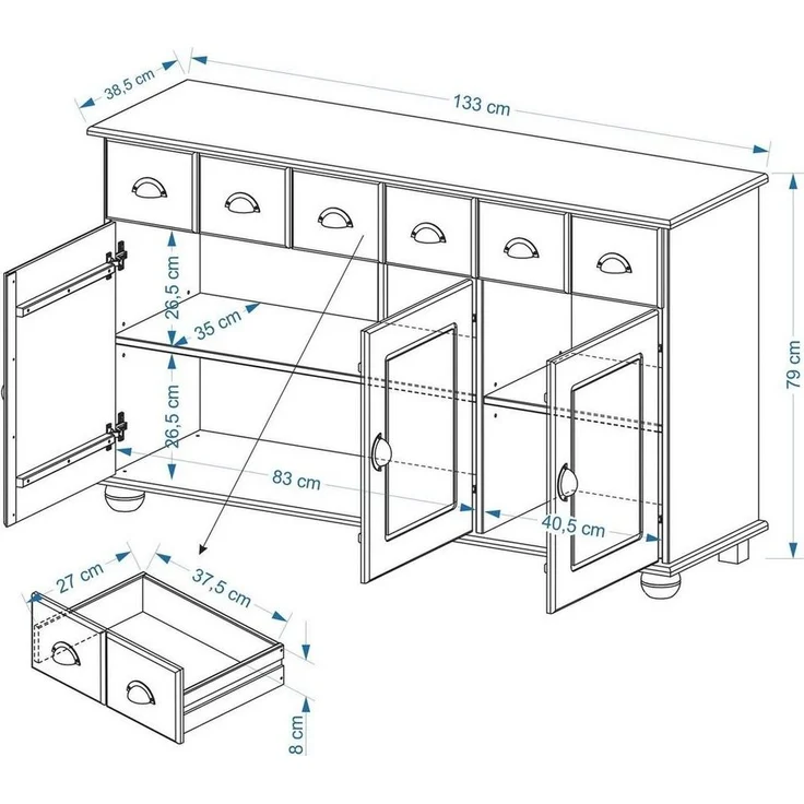 IDIMEX Kommode COLMAR, Sideboard COLMAR Anrichte Kommode Apothekenschrank Sideboard Kiefer ma – Bild 3