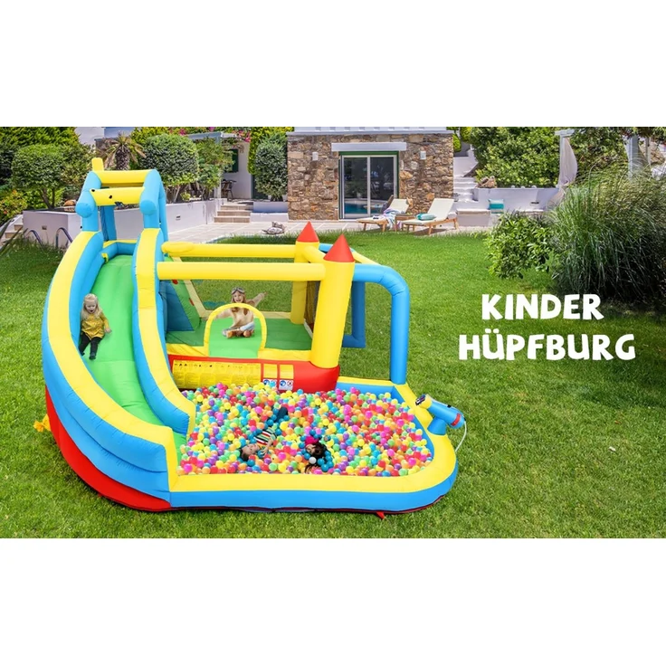 LVHOM Aufblasbare Hüpfburg mit Gebläse, Spielpool, Trocken-/Wasserrutsche, Springburg Outdoor, Wasserpark mit Trampolin, Planschbecken, 364 x 315 x 239cm – Bild 6