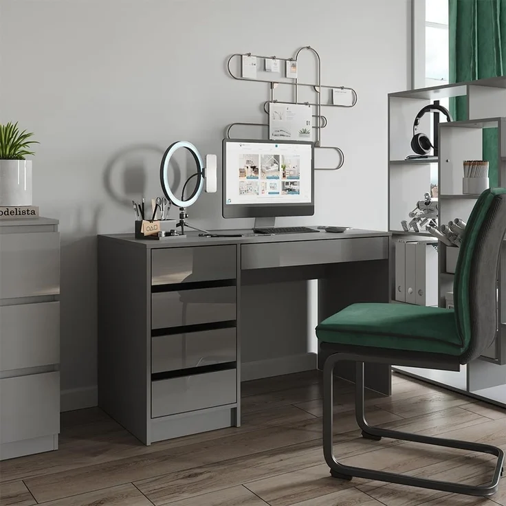 Schreibtisch Sherry Grau Hochglanz 55 x 120 cm mit Schubladen Vicco – Bild 6