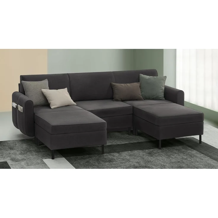 Songmics HOME - Modulares Sofa, U-förmiger Couch, 5-Sitzer, Schlafsofa mit Fußmodulen, Tiefe Sitze, hohe Füße, modern, für Wohnzimmer, schiefergrau LCS063G01 – Bild 1