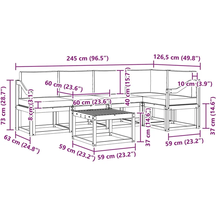 vidaXL Outdoor-Sofagarnitur mit Kissen 6 pcs Natur und Creme 3366443 – Bild 11