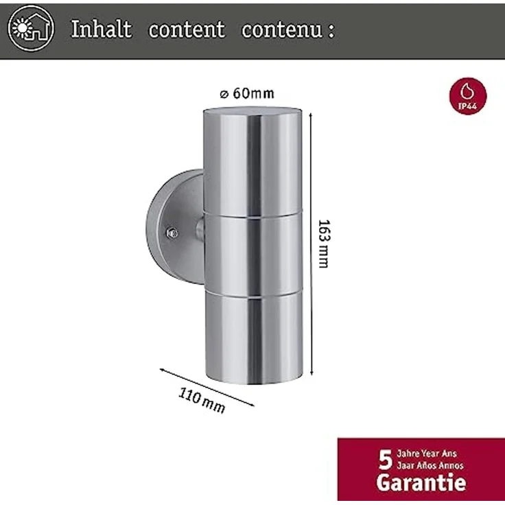 Paulmann No. 94331 Outdoor Wandleuchte Flame IP44 GU10 Edelstahl gebürstet – Bild 2