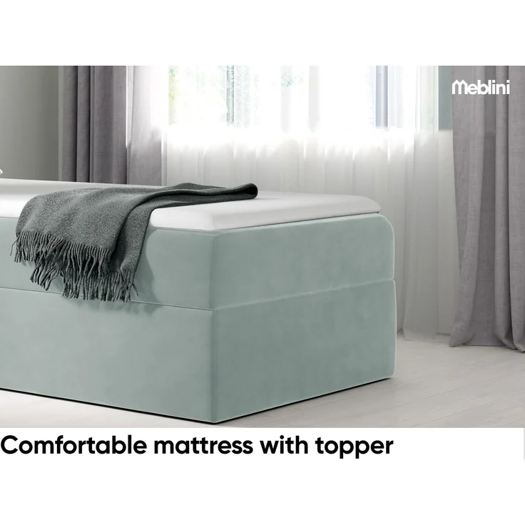 MEBLINI Kinderbett mit Bettkasten MINO 3 80x200 Links – H3/Blaugrau Samt Gepolstert Einzelbett mit Matratze - Polsterbett mit Stauraum - Bett mit Kopfteil – Stauraumbett – Bild 4