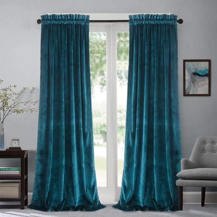 Roslynwood Samt-Vorhang Paneele Pfauenblau Raum Verdunkelung Fenster Super Weich Luxus Vorhänge für Schlafzimmer Thermisch isoliert Rod Pocket Vorhang für Wohnzimmer / 52 B x 84 L Pfauenblau 2 Paneele