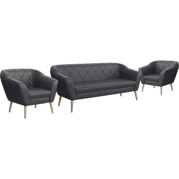 MEBLINI Sofa-Set GISELA 3+1+1 - Grau Kunstleder - für Wohnzimmer - Mini Lounge für fünf Personen - Küchensofa - Sofa Klein - Sitzgarnitur - Polstergarnitur - Sofagarnituren – Bild 1
